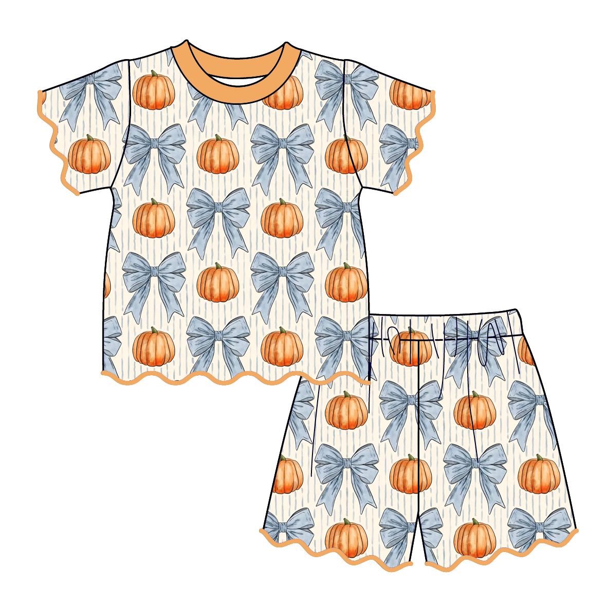 (Weekly Pre-Order)Sisters Pumpkin Embroidery Scallop Set(Ends 8.9)