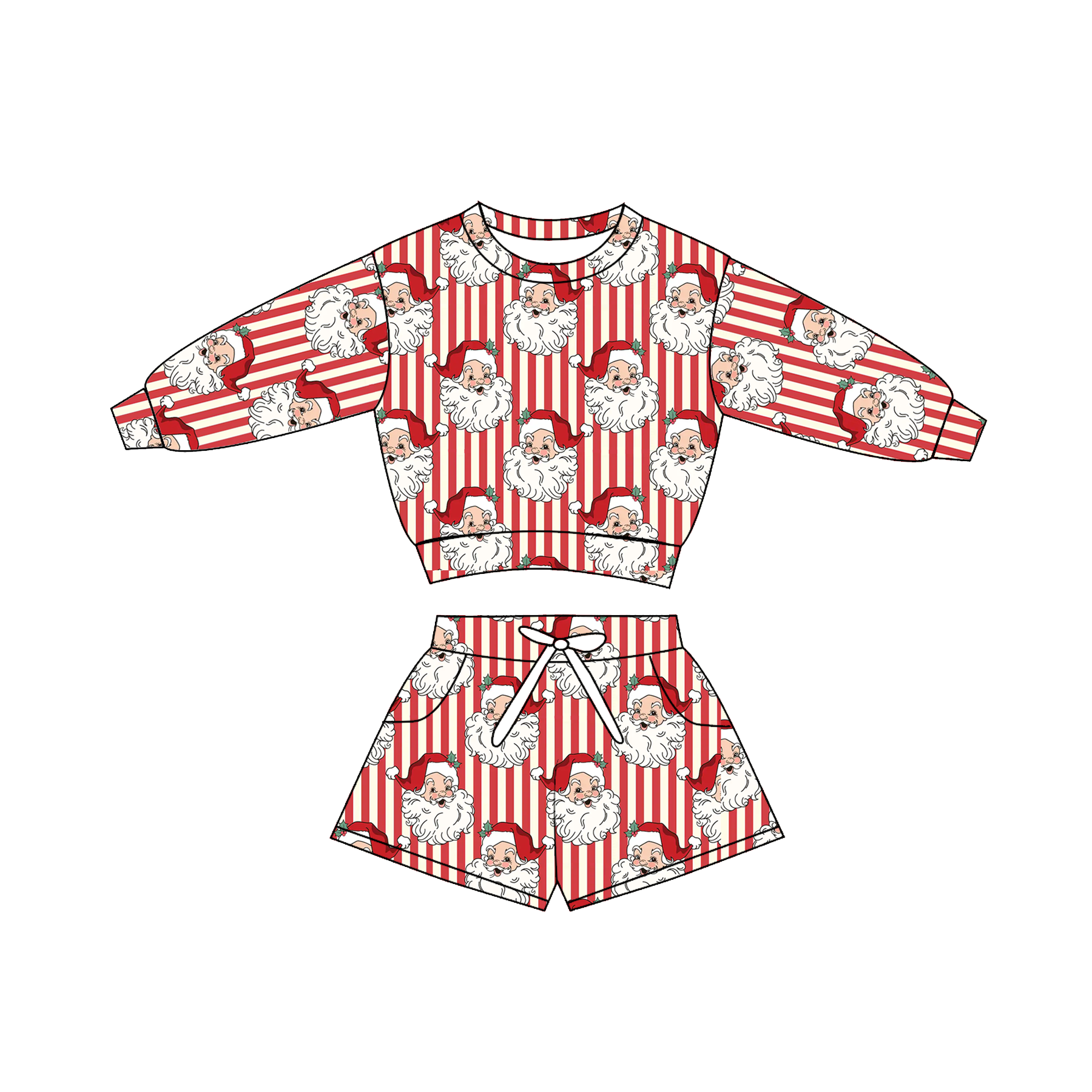 (Pre Order)Sisters Christmas Santa Claus Print Dress,Set&Romper