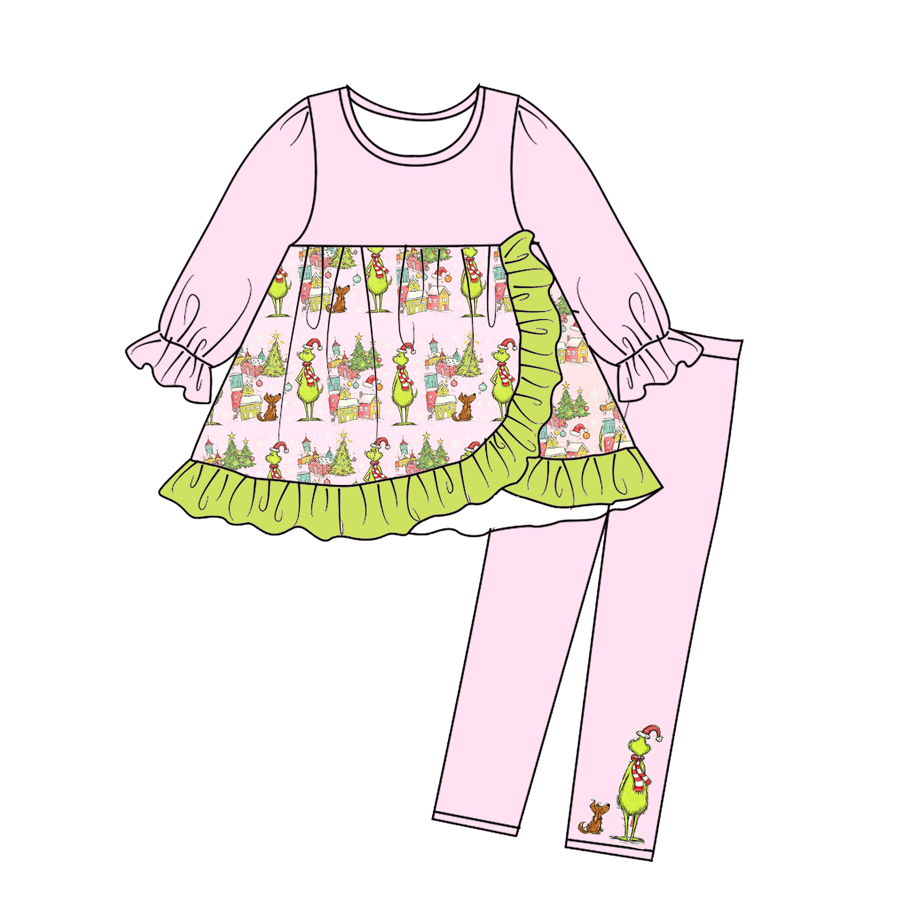 (Pre Order)Siblings Christmas Cartoon Print Set&Romper