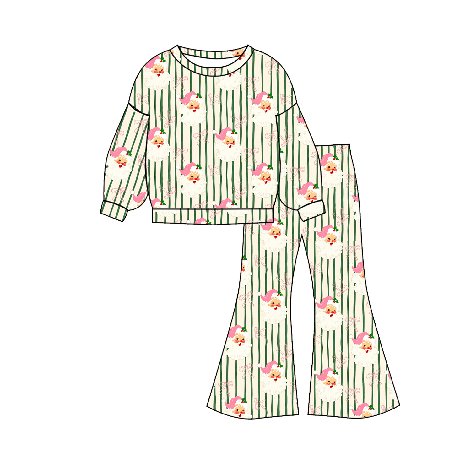 (Pre Order)Sisters Christmas Santa Claus Print Dress,Set&Romper