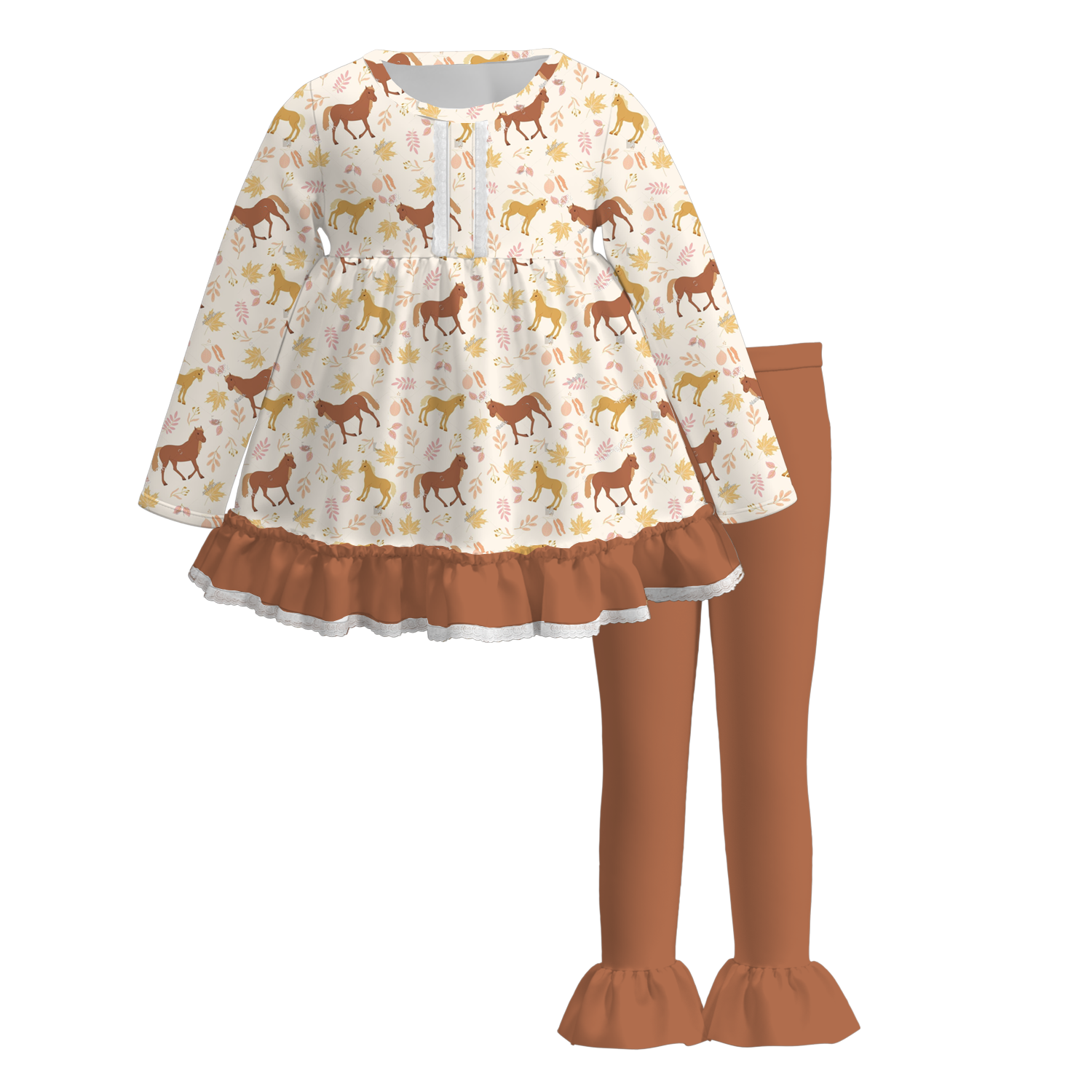 (Pre Order)Girls Fall Horse Print Outfit Set