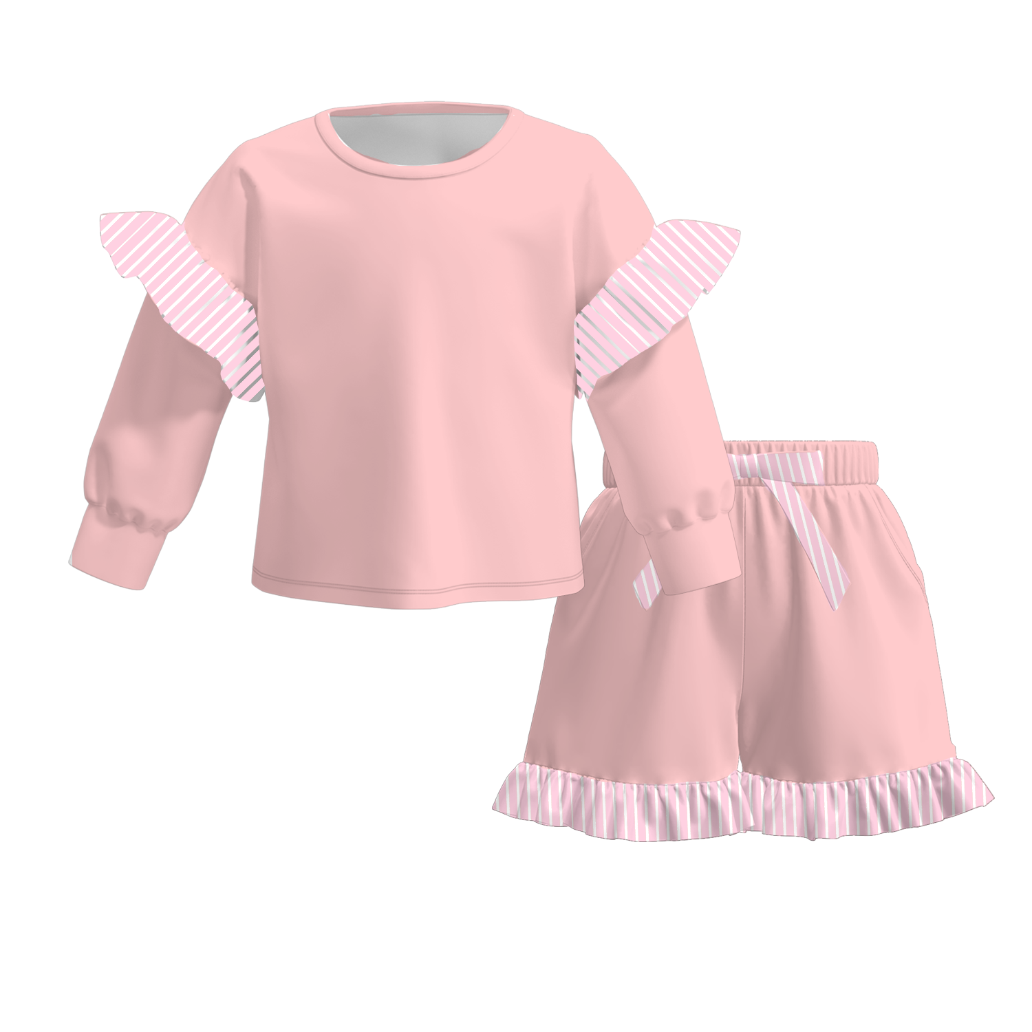 (Weekly Pre-Order)Girls Solid Color Ruffle Shorts Set(Ends 8.23)