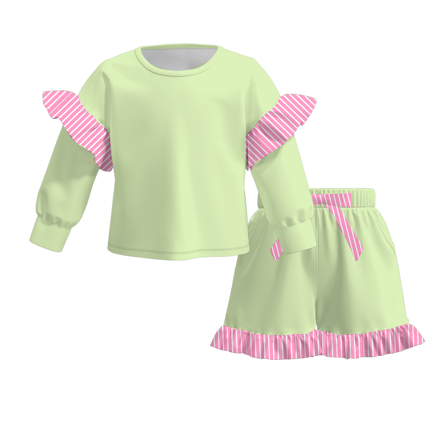 (Weekly Pre-Order)Girls Solid Color Ruffle Shorts Set(Ends 8.23)