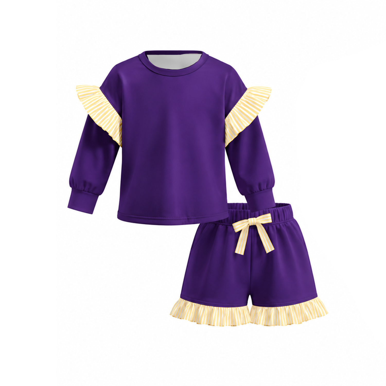 (Weekly Pre-Order)Girls Solid Color Ruffle Shorts Set(Ends 8.23)