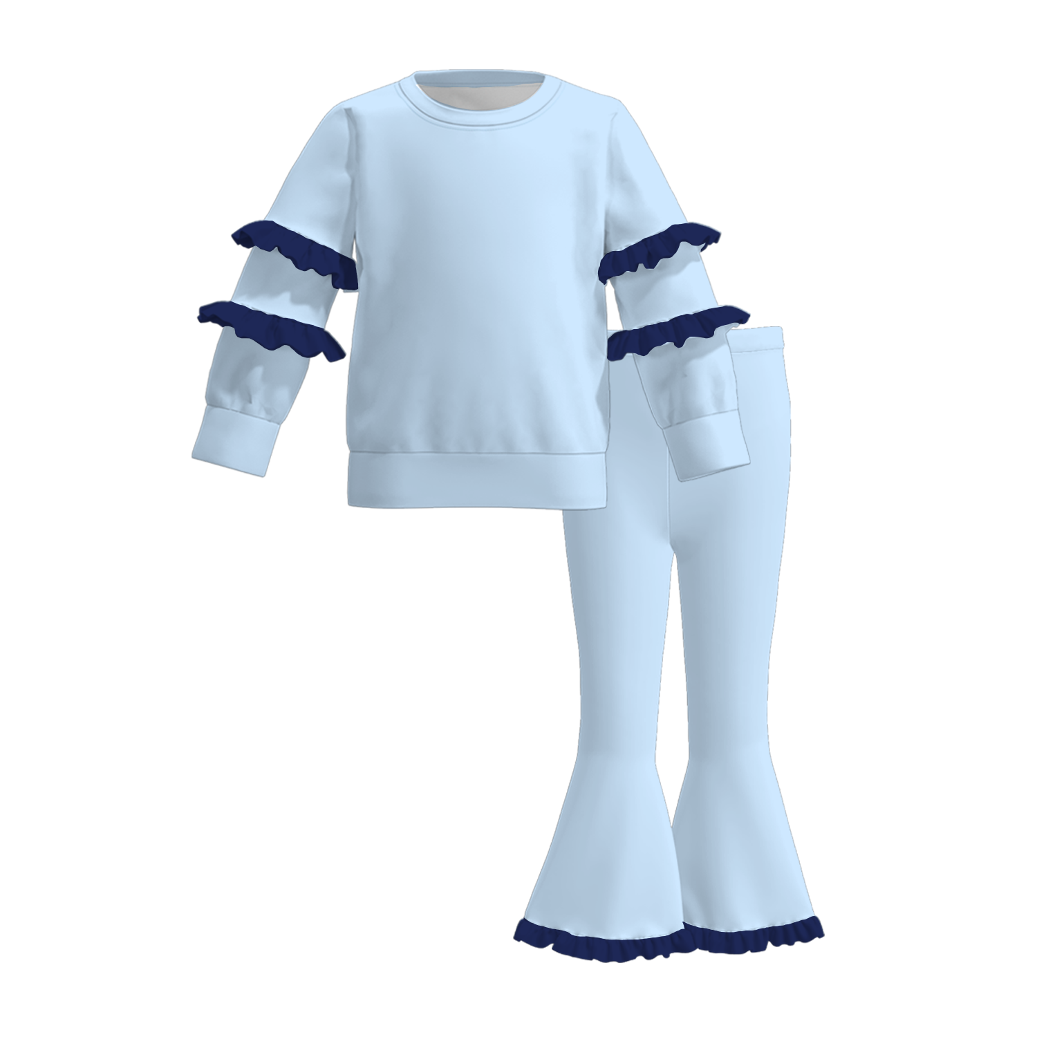 (Weekly Pre-Order)Girls Solid Color Ruffle Sweatshirt Suit(Ends 8.23)