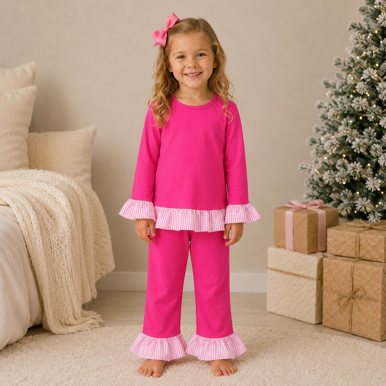 (Weekly Pre-Order)Girls Fall Solid Color Ruffle Outfit Set(Ends 9.6)