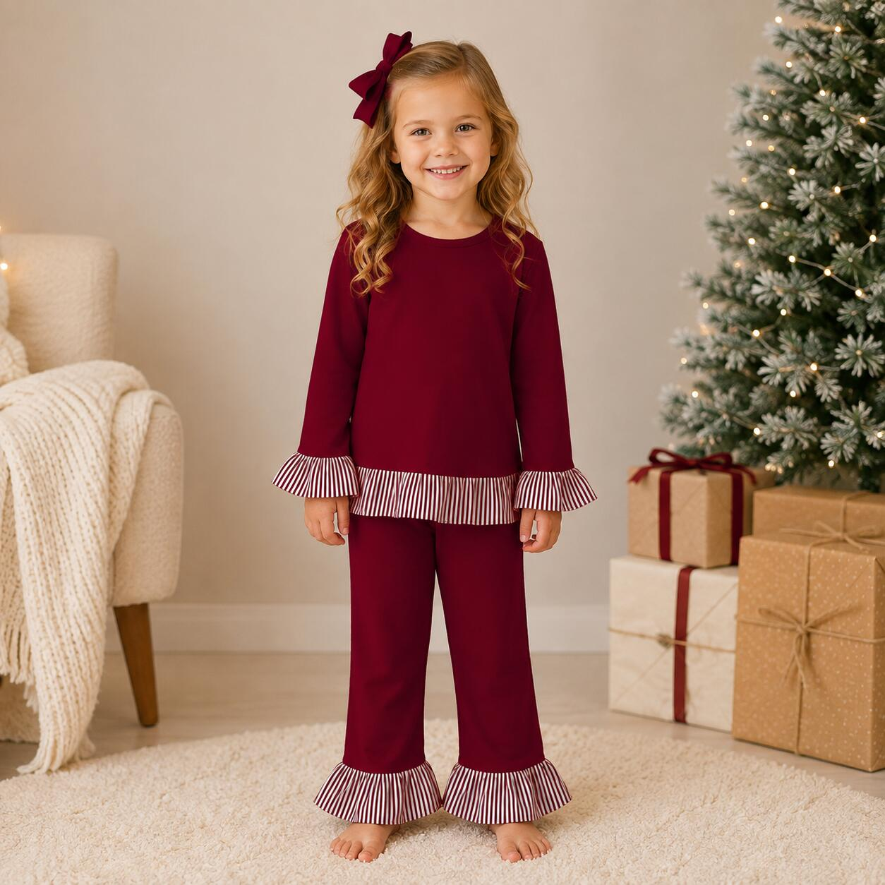 (Weekly Pre-Order)Girls Fall Solid Color Ruffle Outfit Set(Ends 9.6)