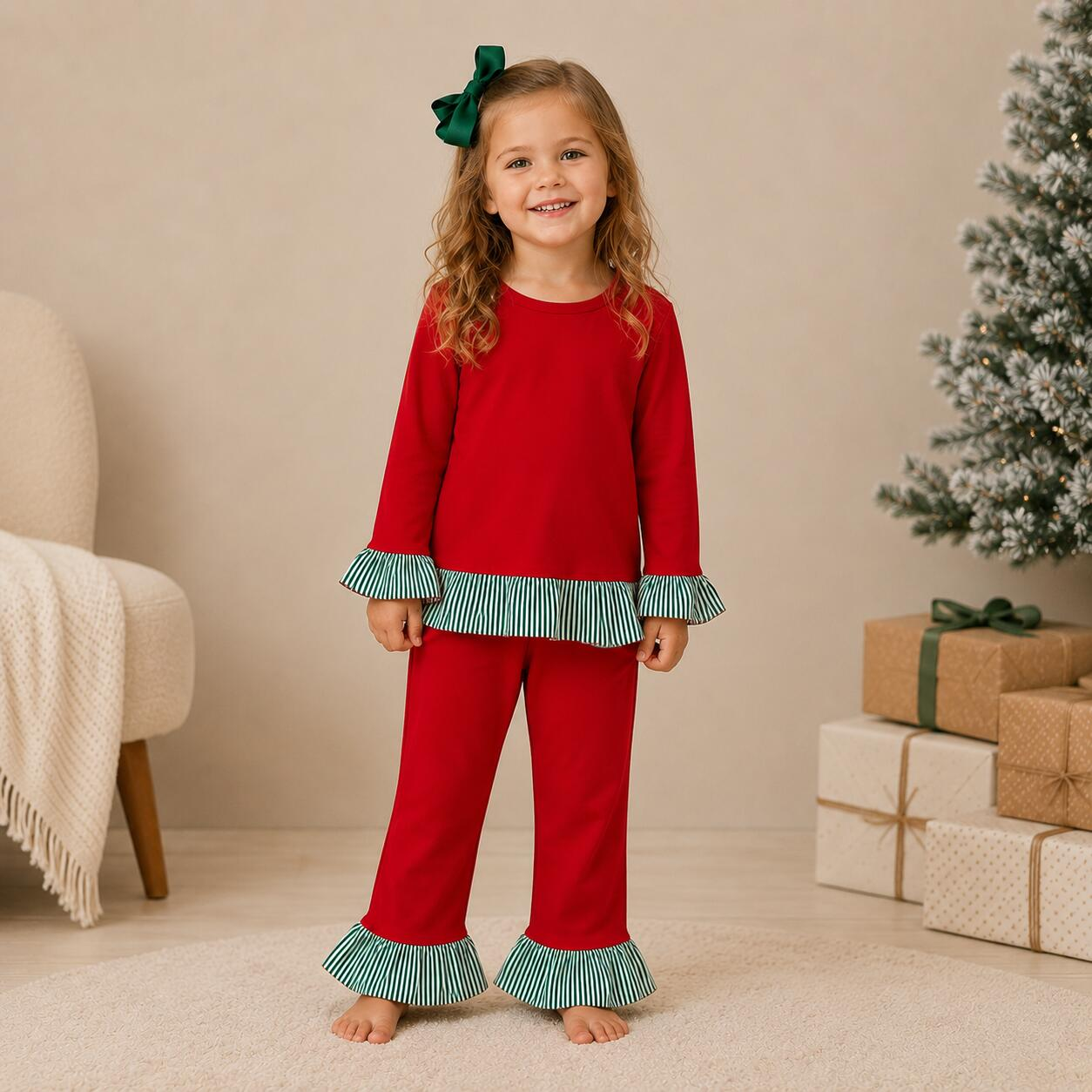 (Weekly Pre-Order)Girls Fall Solid Color Ruffle Outfit Set(Ends 9.6)