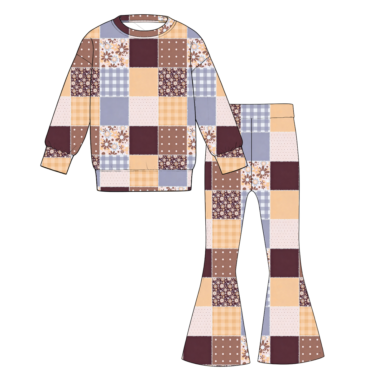 (Pre Order)Girls Fall&Winter Print Twill Sweatshirt Suit