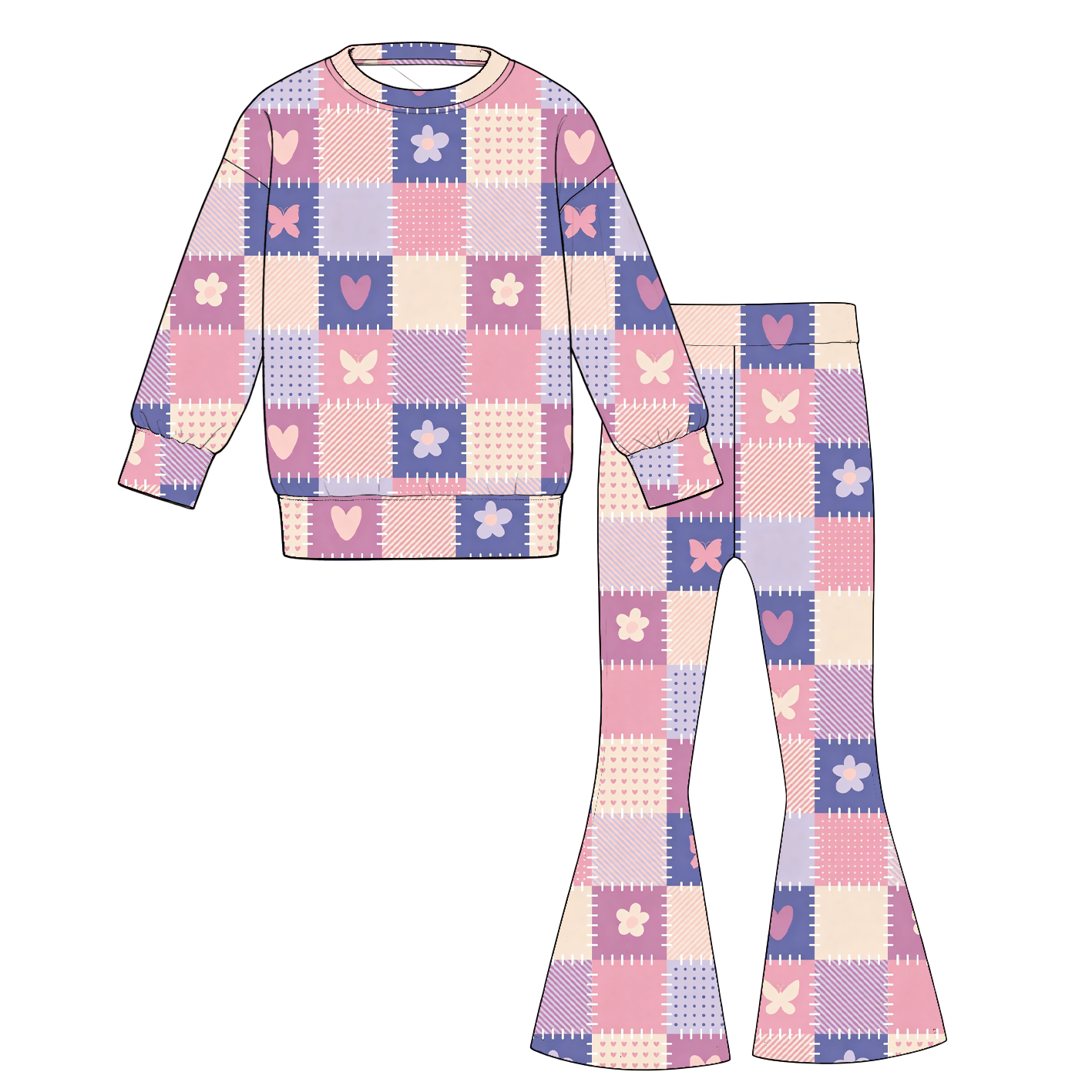 (Pre Order)Girls Fall&Winter Print Twill Sweatshirt Suit