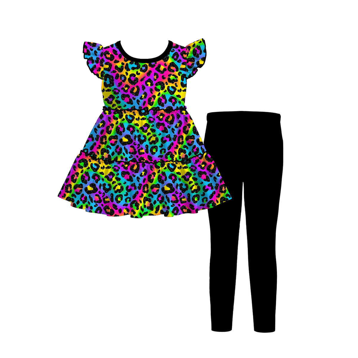 (Pre Order)Girls Fall Floral&Leopard Print Outfit Set