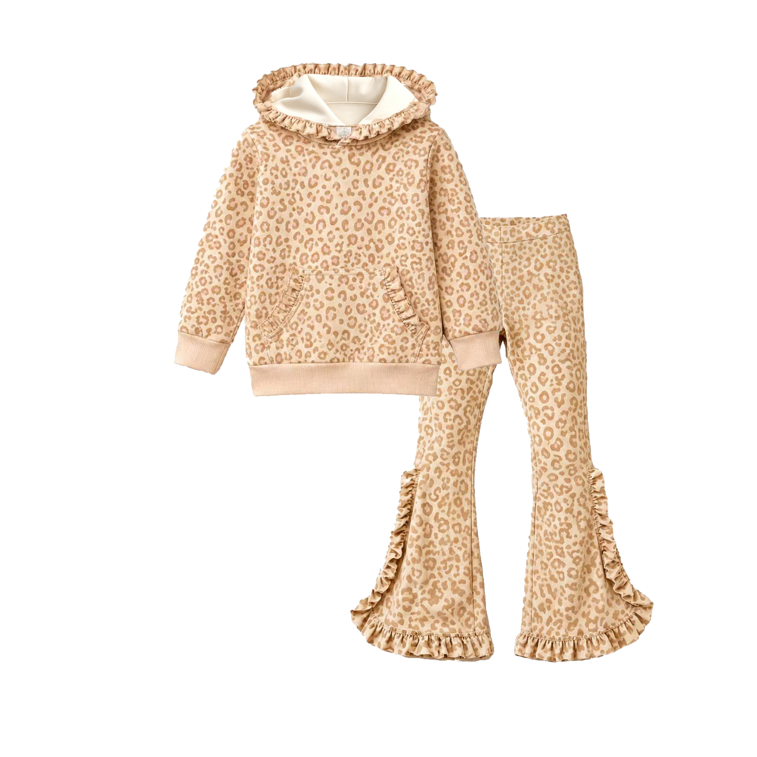 (Weekly Pre-Order)Girls Leopard&Christmas Ruffle Hoodie Set(Ends 9.13)
