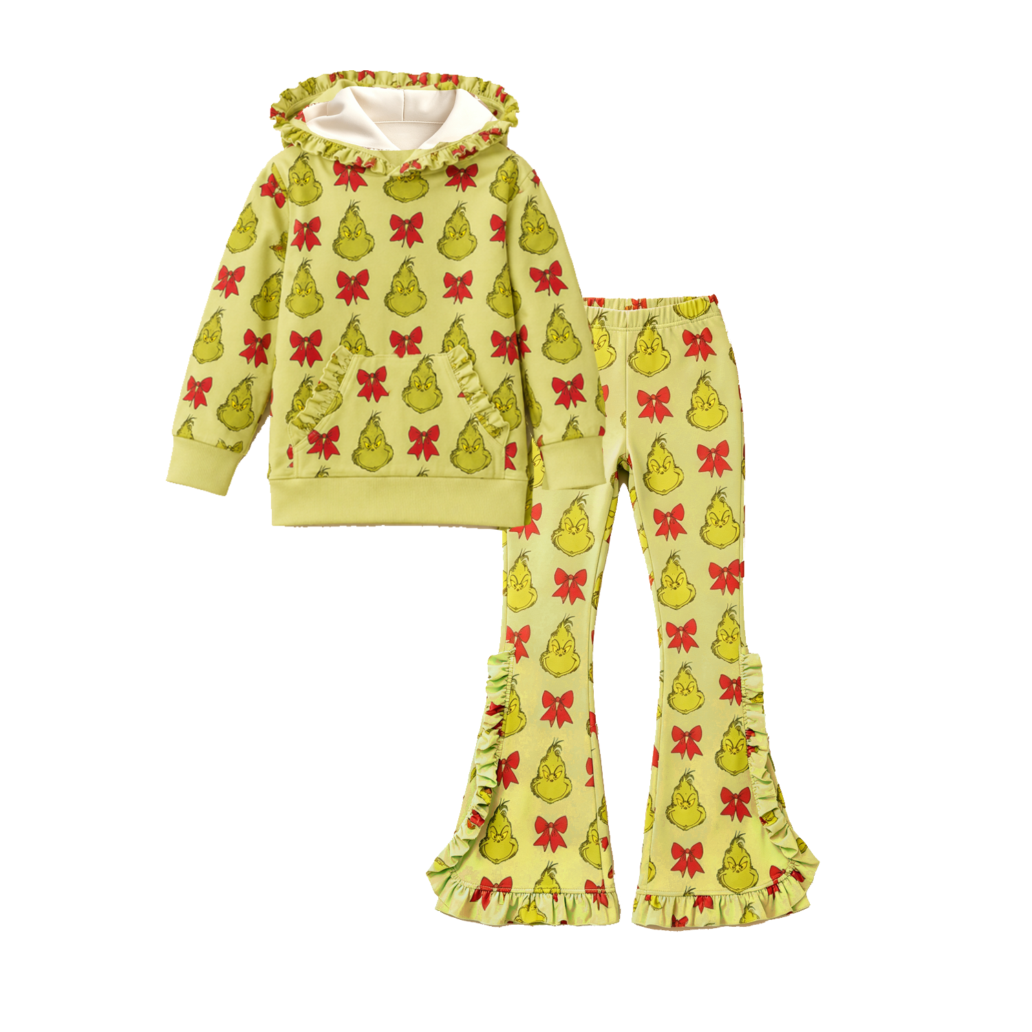 (Weekly Pre-Order)Girls Leopard&Christmas Ruffle Hoodie Set(Ends 9.13)