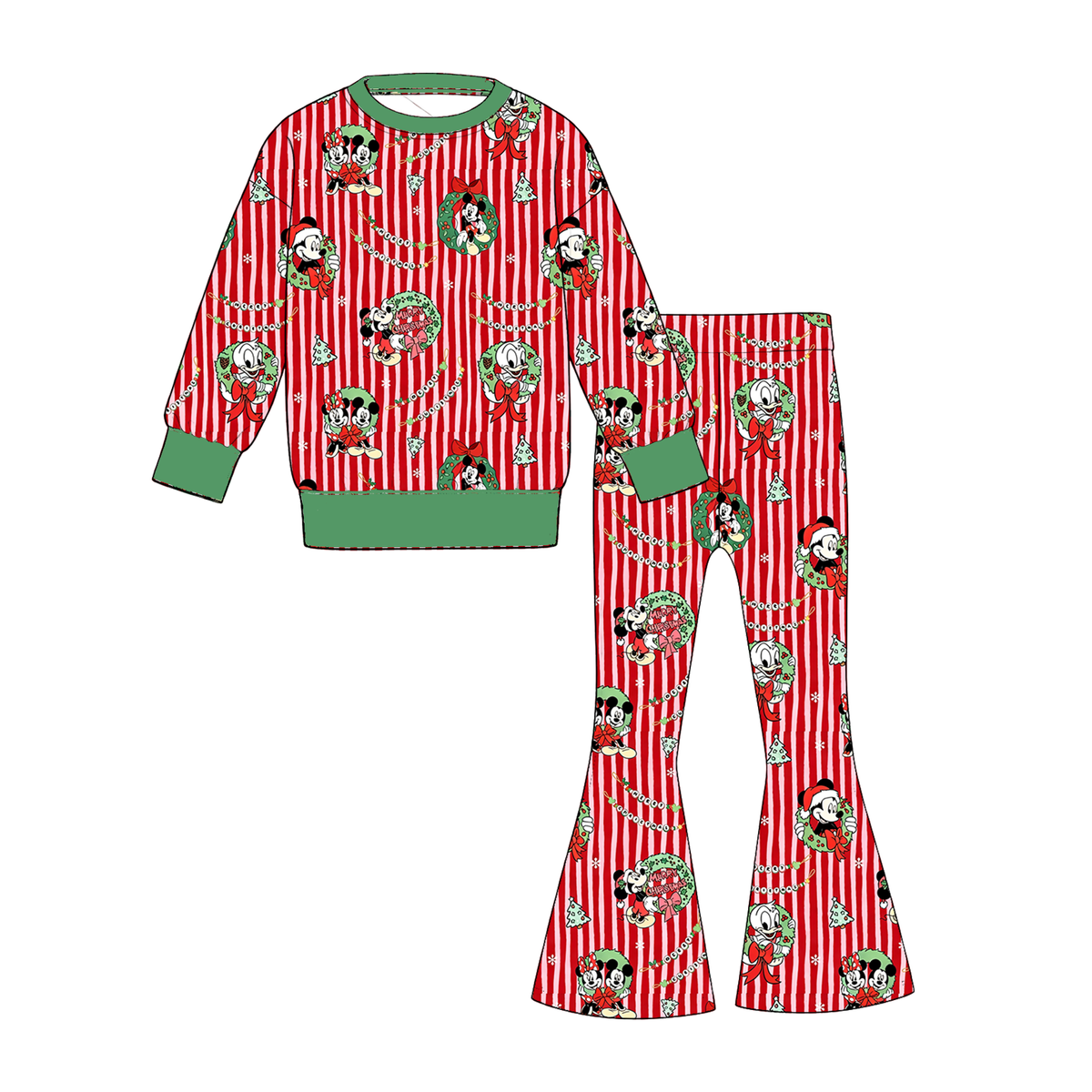 (Pre Order)Girls Christmas Print Twill Sweatshirt Suit