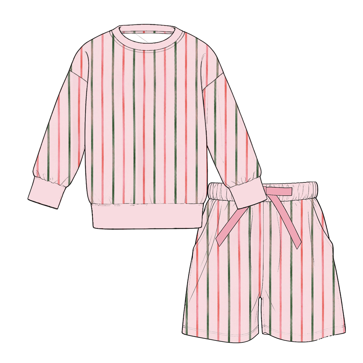 (Weekly Pre-Order)Girls Christmas Print Shorts Set(Ends 9.27)