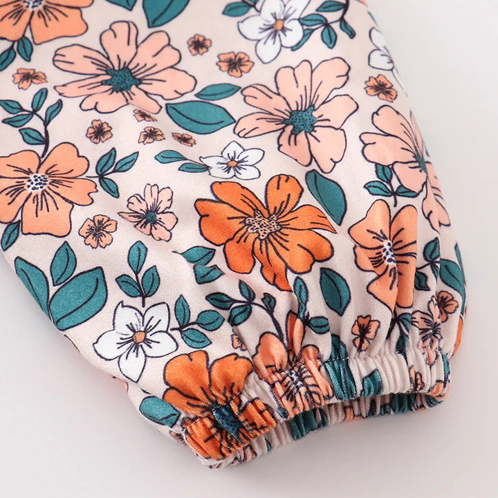 (In Stock E25-01-03)Girls Fall and Winter Floral Print Dress with Fleece Vest