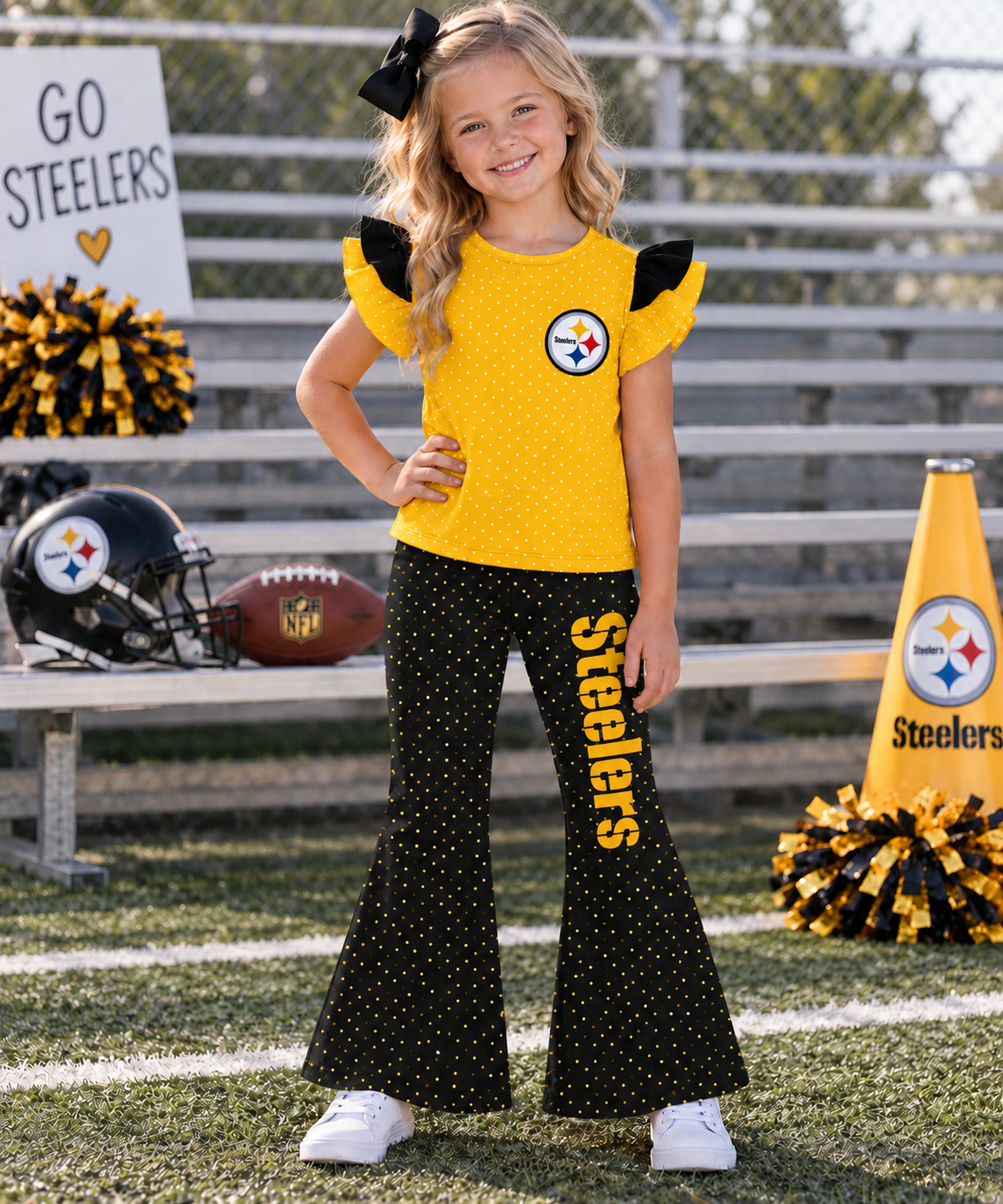 (Weekly Pre-Order)Girls Football Print Ruffle Outfit Set(Ends 9.20)