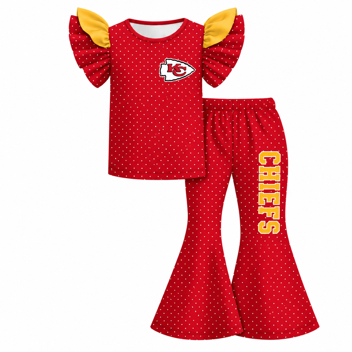 (Weekly Pre-Order)Girls Football Print Ruffle Outfit Set(Ends 9.20)