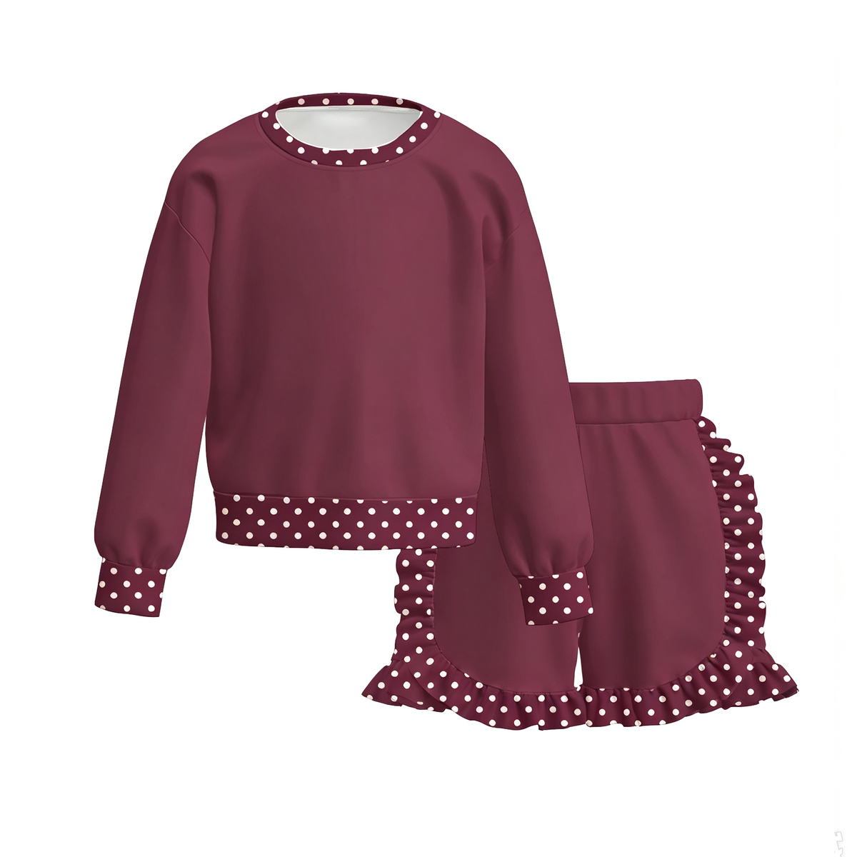 (Weekly Pre-Order)Girls Dot Print Ruffle Shorts Set(Ends 9.27)
