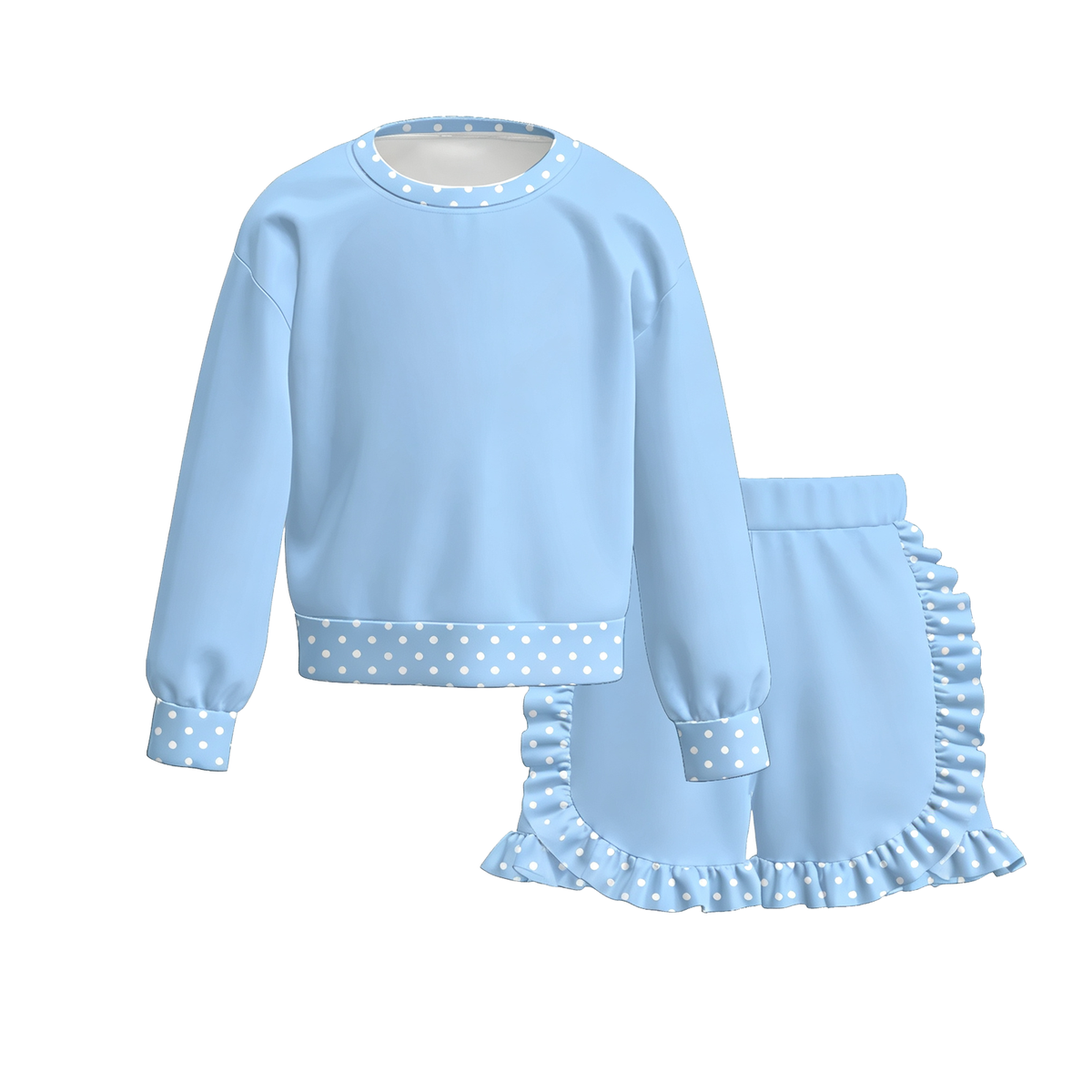 (Weekly Pre-Order)Girls Dot Print Ruffle Shorts Set(Ends 9.27)