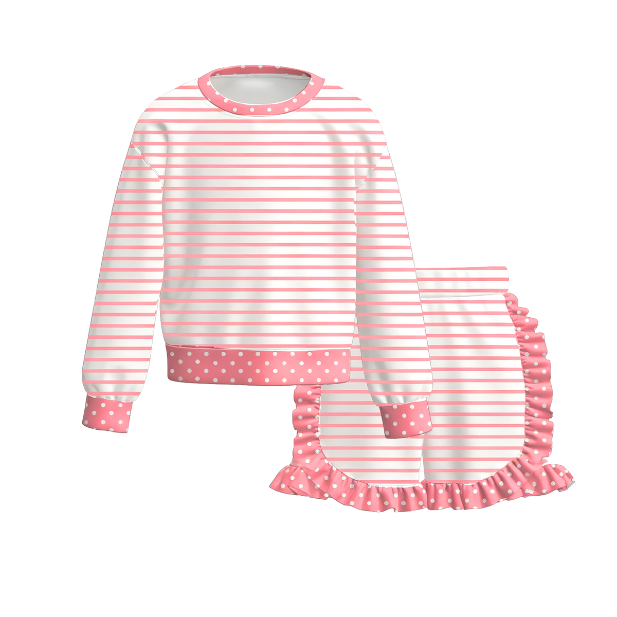 (Weekly Pre-Order)Girls Stripe Print Ruffle Shorts Set(Ends 9.27)
