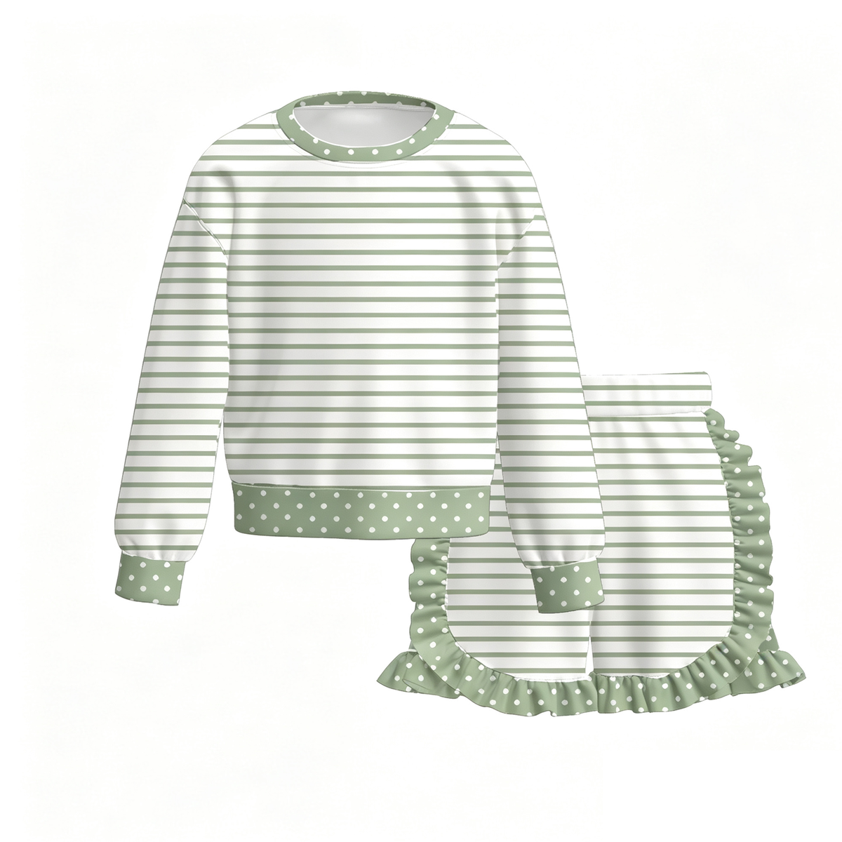 (Weekly Pre-Order)Girls Stripe Print Ruffle Shorts Set(Ends 9.27)