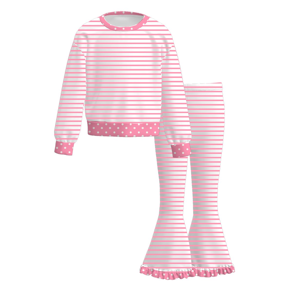 (Weekly Pre-Order)Girls Stripe Print Ruffle Outfit Set(Ends 9.27)
