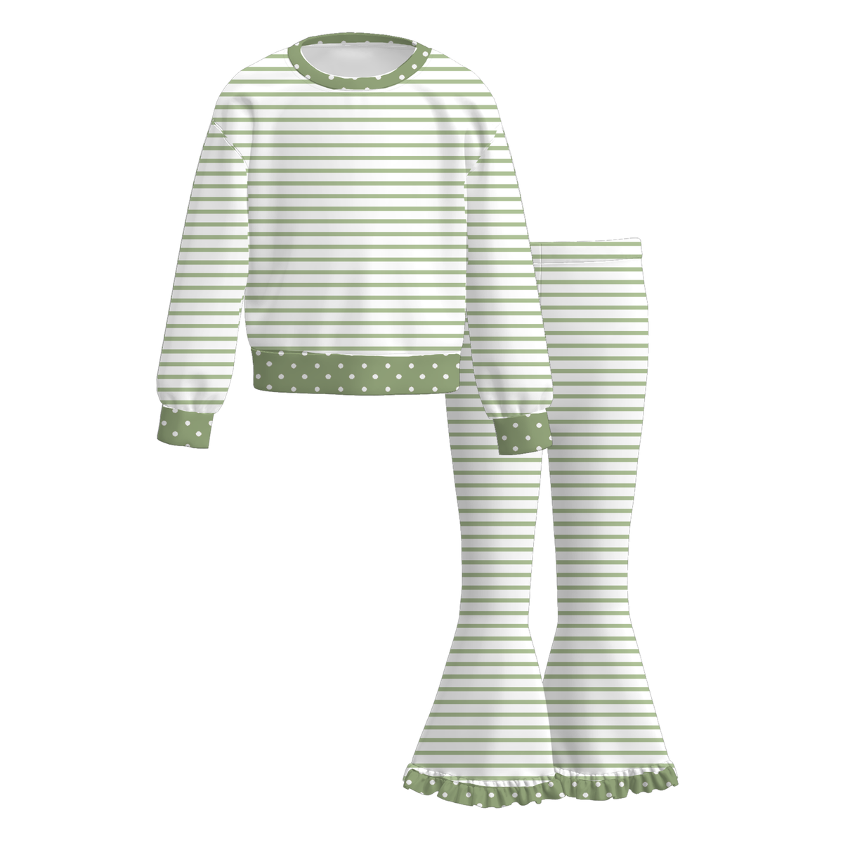(Weekly Pre-Order)Girls Stripe Print Ruffle Outfit Set(Ends 9.27)