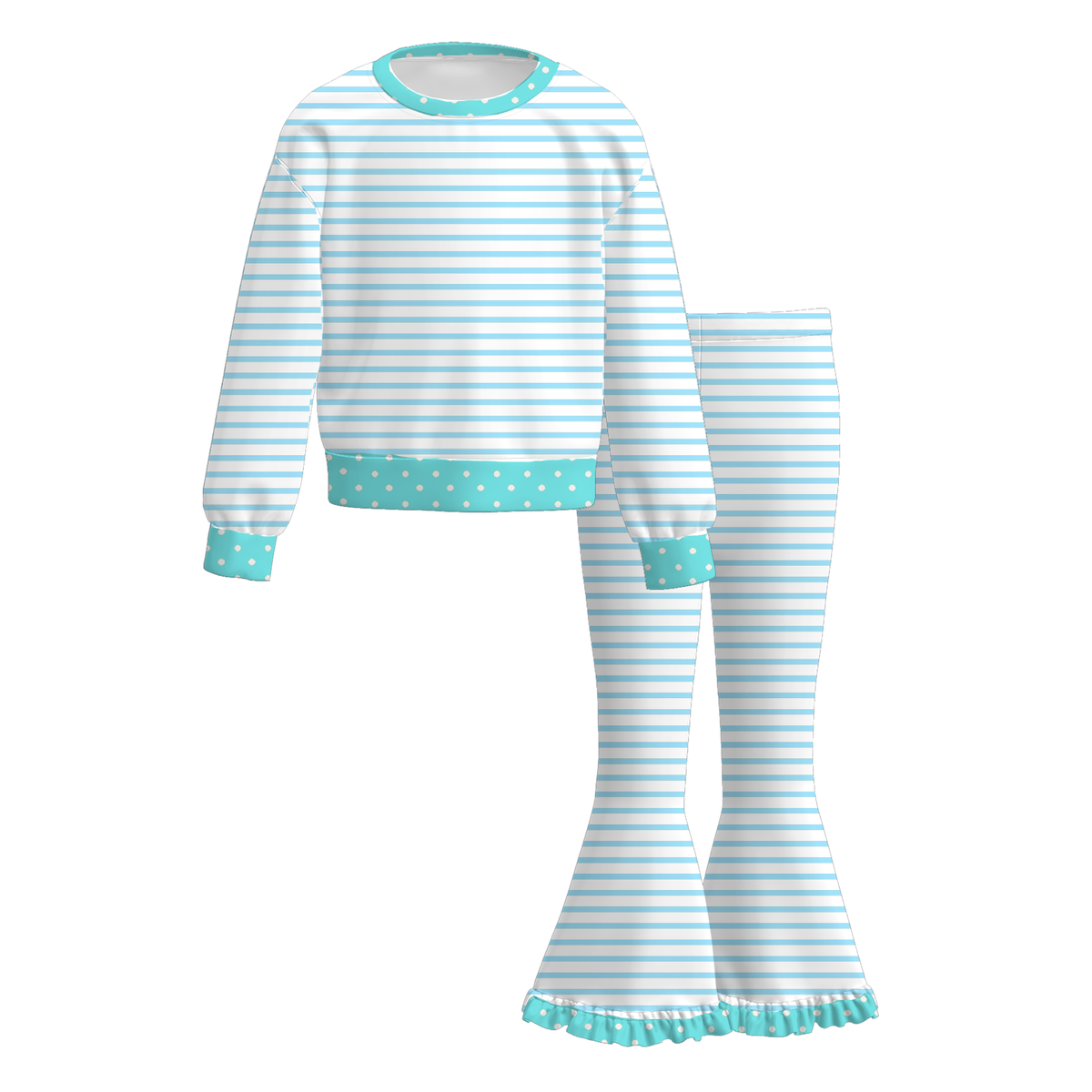 (Weekly Pre-Order)Girls Stripe Print Ruffle Outfit Set(Ends 9.27)