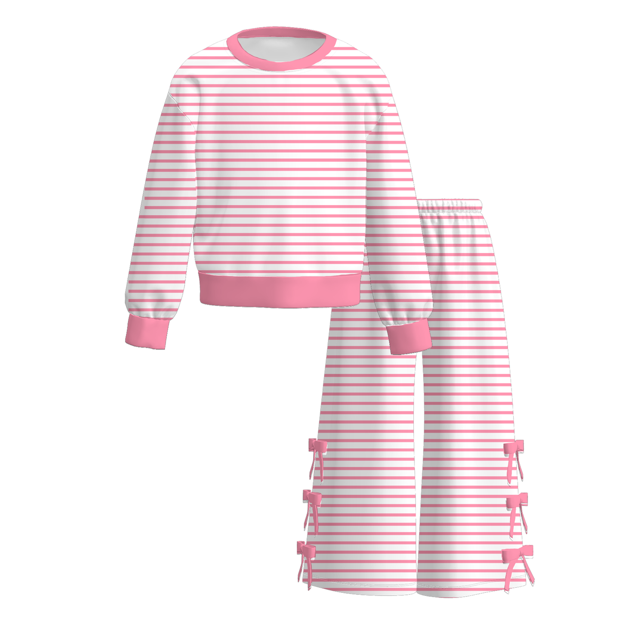 (Weekly Pre-Order)Girls Stripe Print Bow Outfit Set(Ends 9.27)