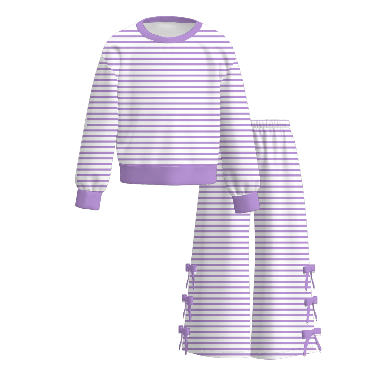 (Weekly Pre-Order)Girls Stripe Print Bow Outfit Set(Ends 9.27)