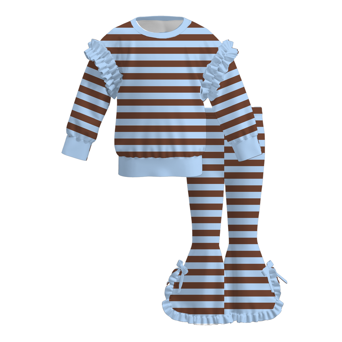 (Weekly Pre-Order)Girls Leopard,Dot&Stripe Print Ruffle Outfit Set(Ends 9.27)