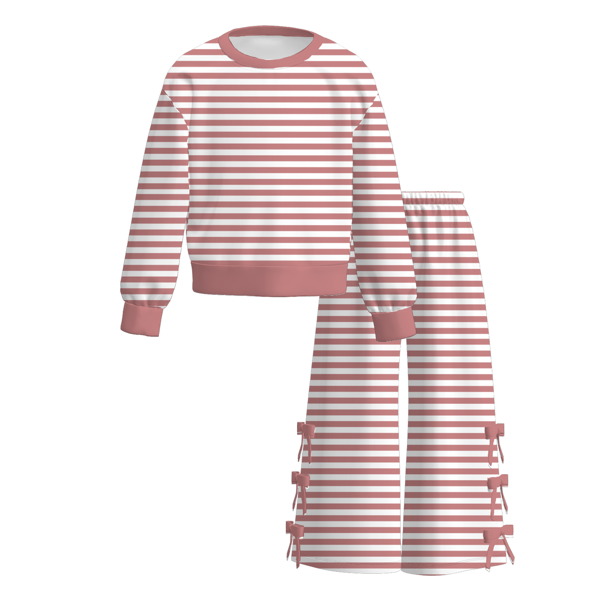 (Pre Order,Prepack Zone)Girls Stripe Print Bow Outfit Set(Mix Size)