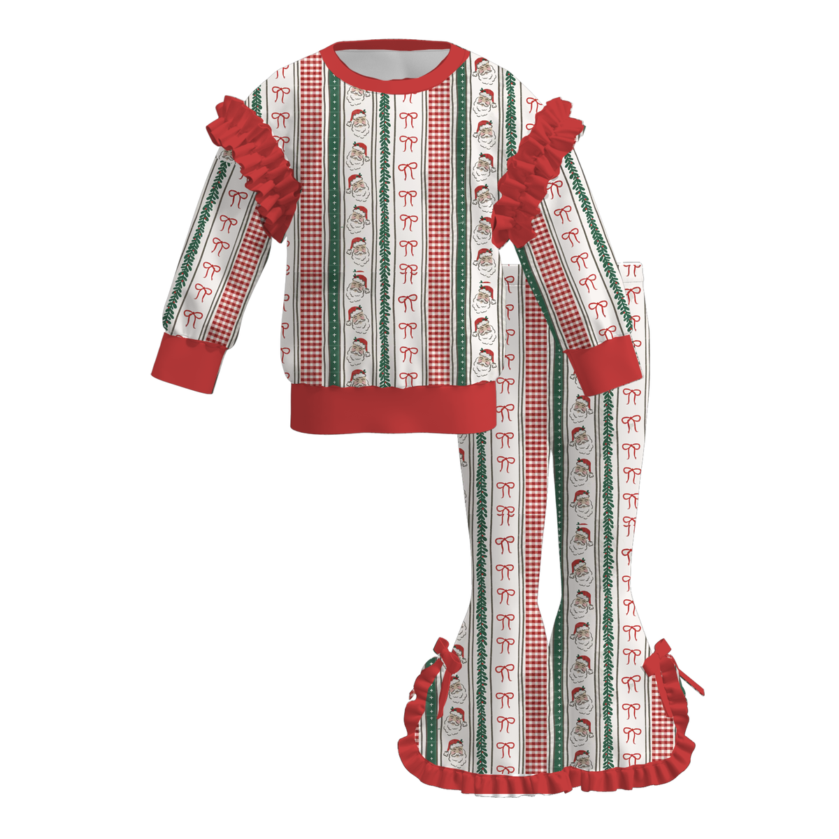 (Weekly Pre-Order)Girls Christmas Print Ruffle Outfit Set(Ends 10.6)