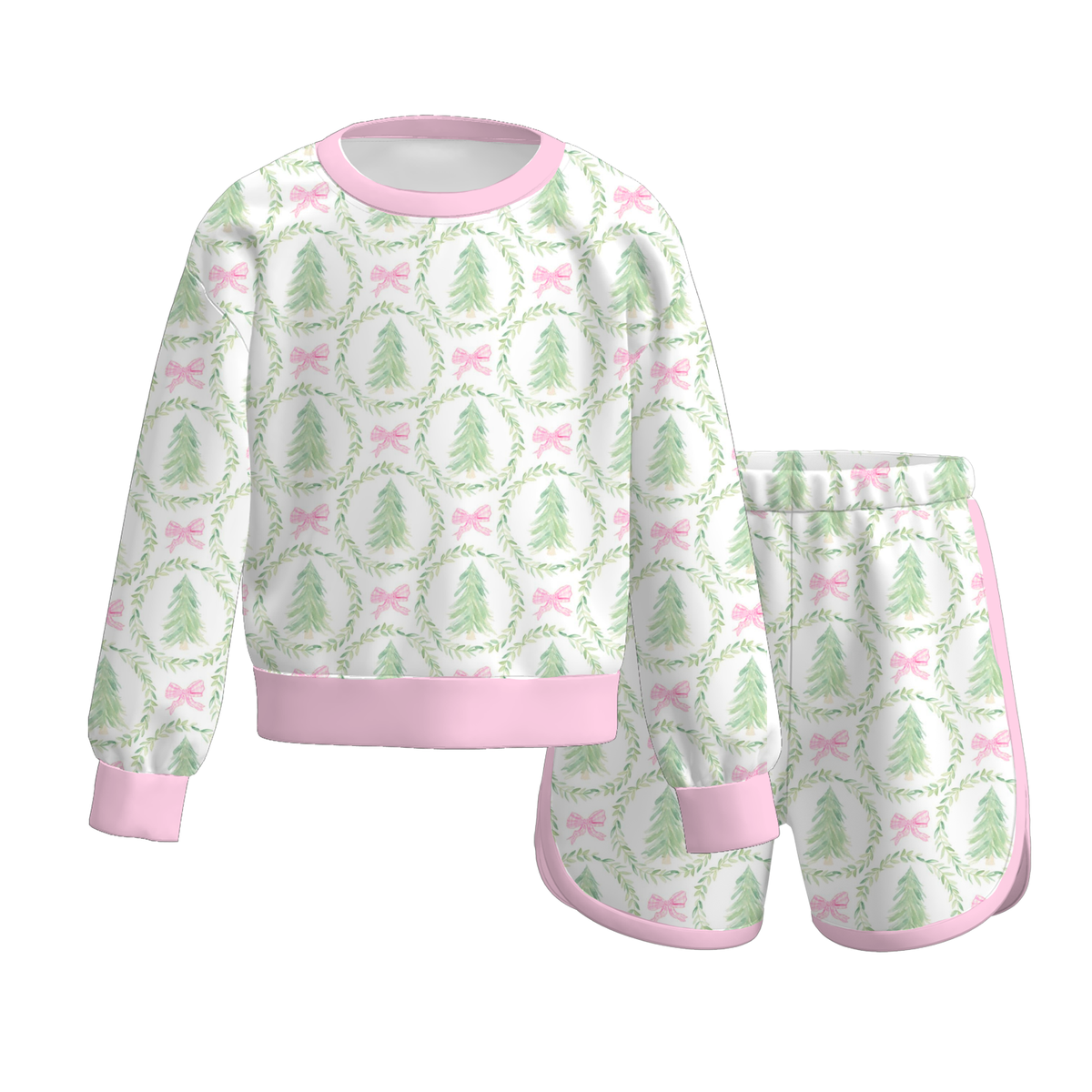 (Weekly Pre-Order)Girls Christmas Print Shorts Set(Ends 10.6)