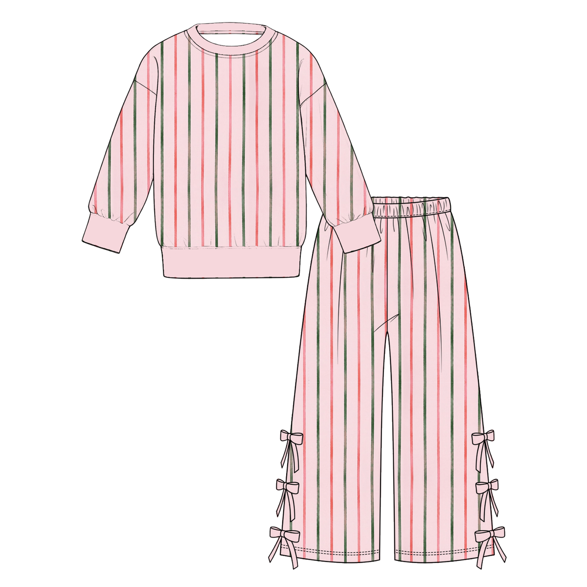 (Pre Order,Prepack Zone)Girls Christmas Print Shorts Set&Pants Set(Mix Size)