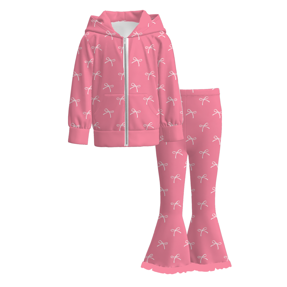 (Weekly Pre-Order)Girls Fall Leopard&Bow Print Zipper Hoodie Set(Ends 10.11)