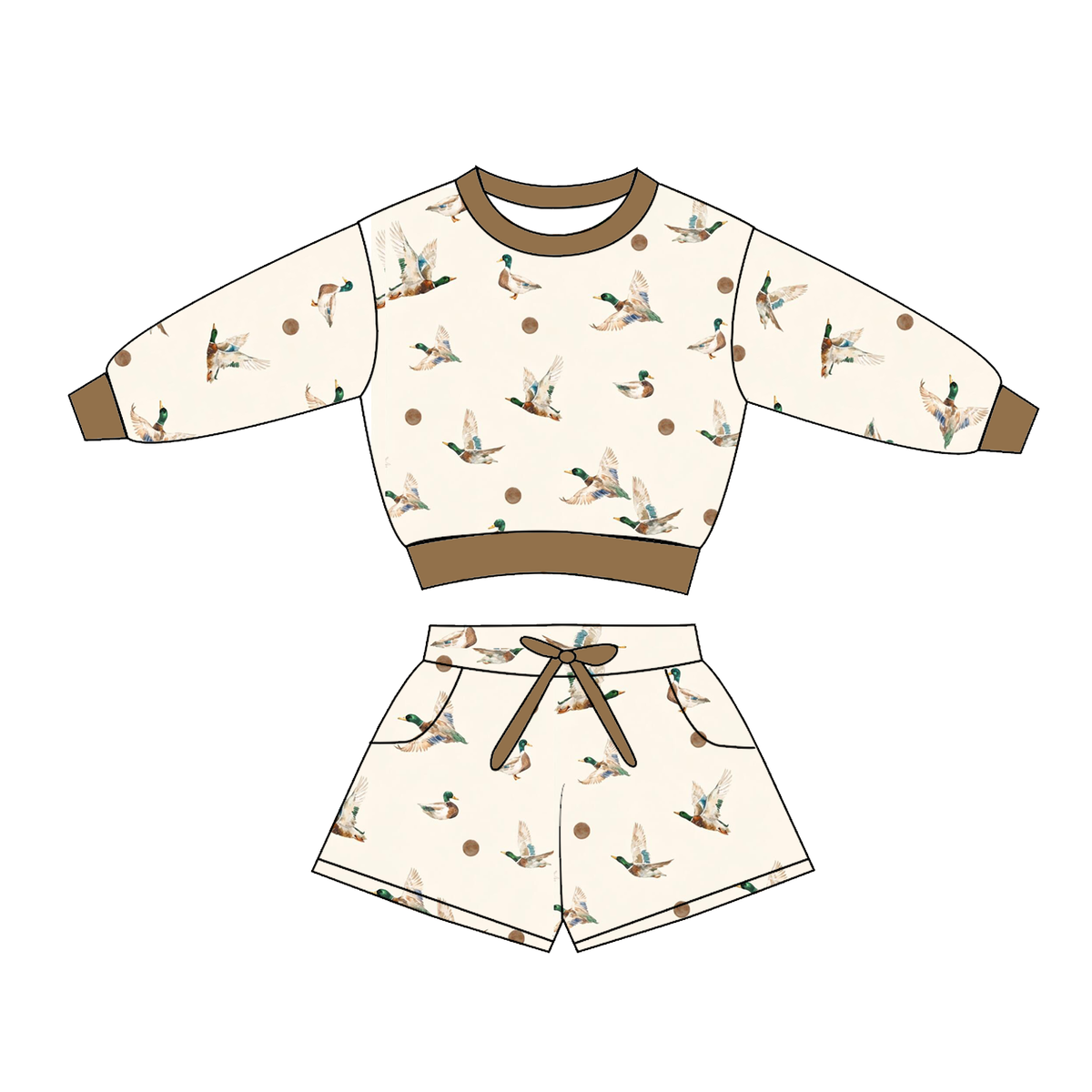 (Weekly Pre-Order)Girls Fall Bow Print Shorts Set(Ends 10.11)