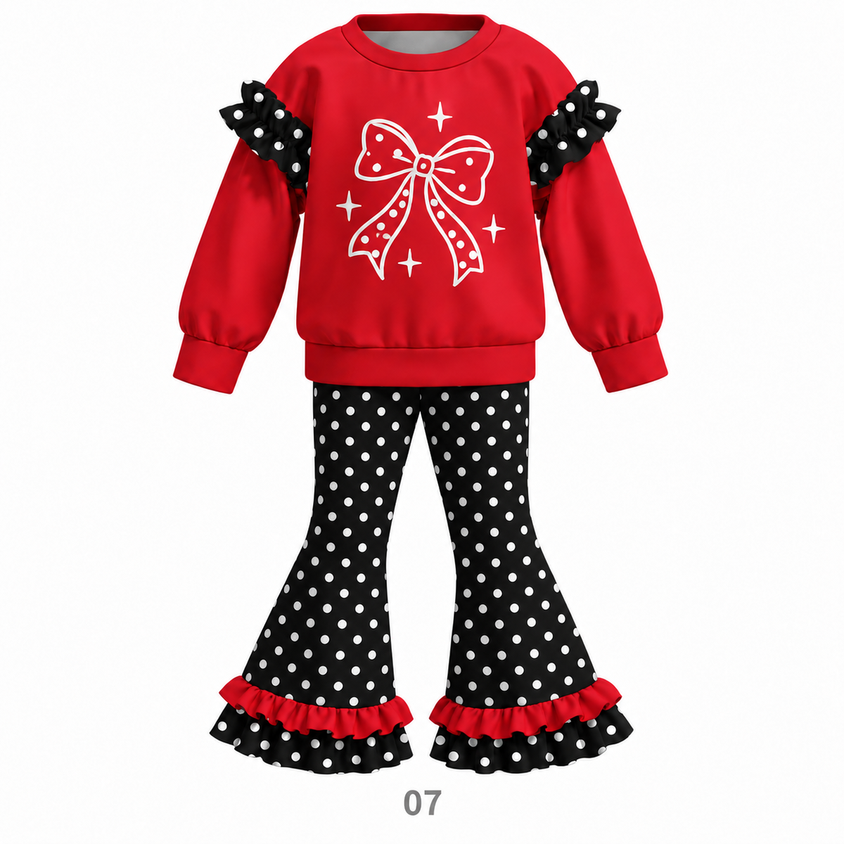 (Weekly Pre-Order)Girls Spring&Summer Bow Print Outfit Set(Ends 10.28)