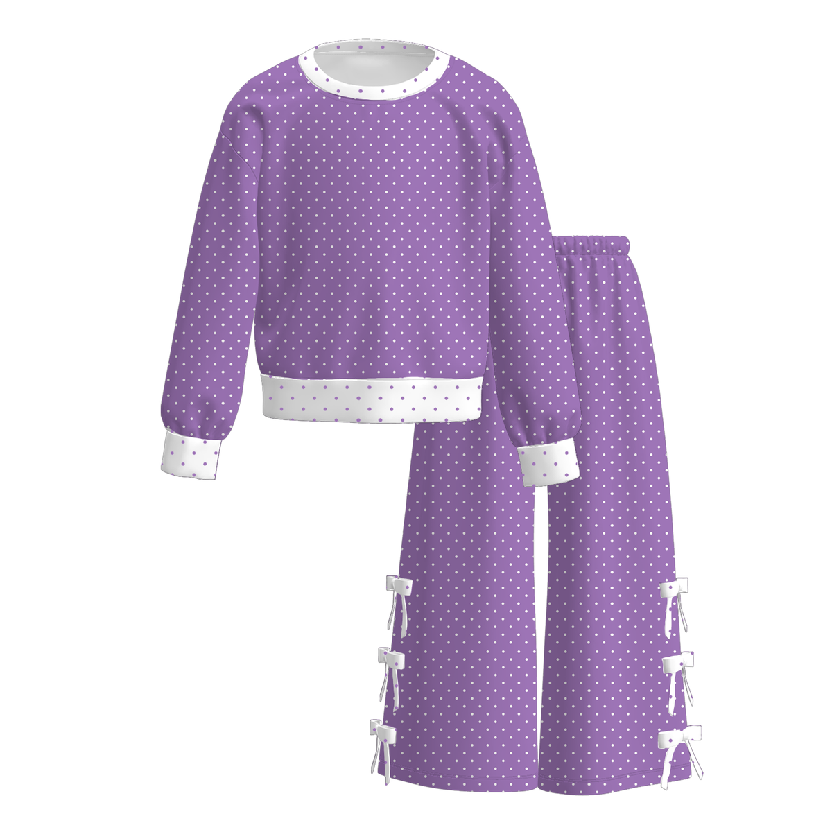 (Weekly Pre-Order)Girls Dot&Bow Print Outfit Set(Ends 10.28)