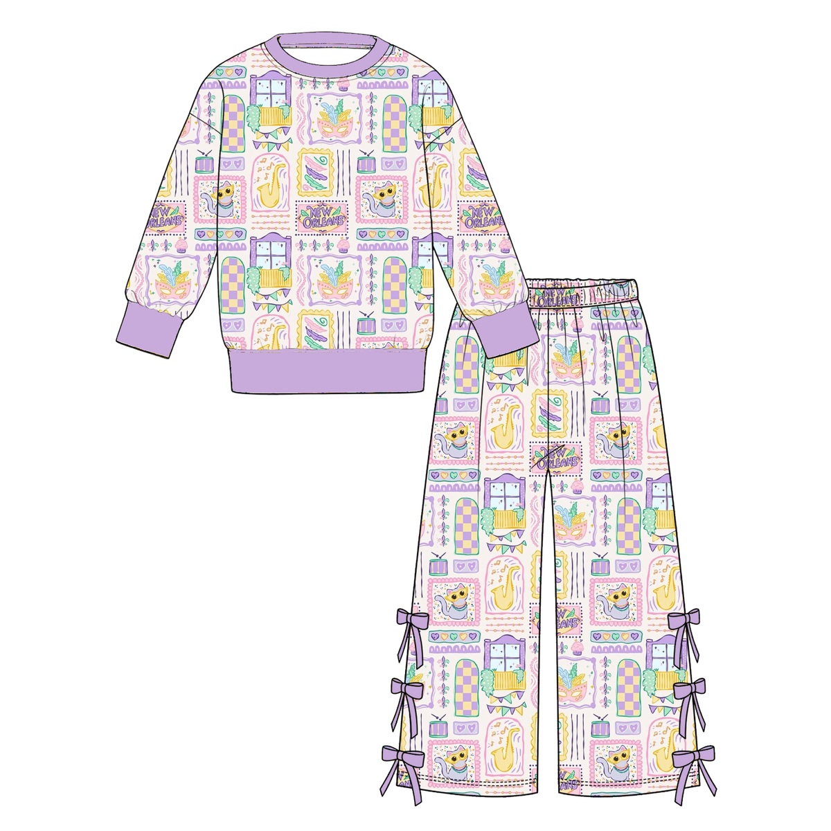 (Weekly Pre-Order)Girls Mardi Gras Print Outfit Set(Ends 10.18)