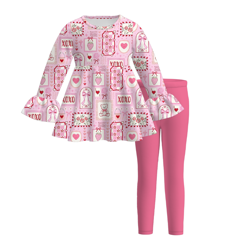 (Weekly Pre-Order)Girls Valentine's Day Print Outfit Set(Ends 11.8)
