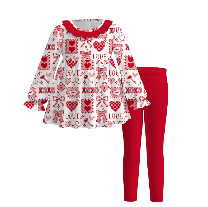 (Weekly Pre-Order)Girls Valentine's Day Print Outfit Set(Ends 11.8)