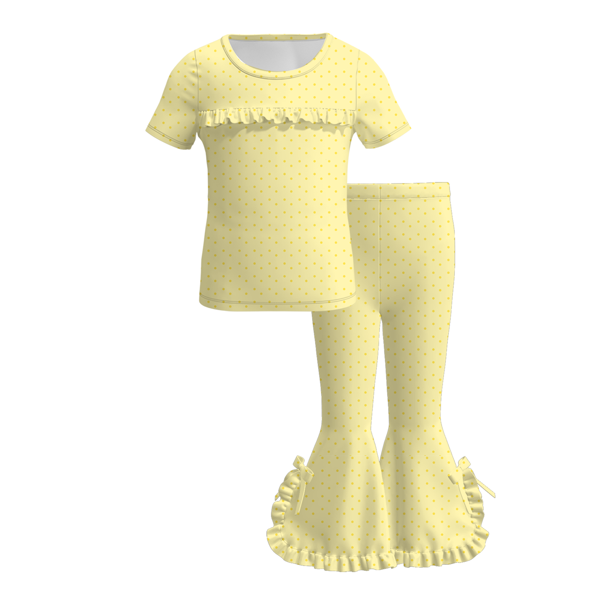 (Weekly Pre-Order)Girls Spring&Summer Dot Print Ruffled Outfit Set(Ends 11.8)