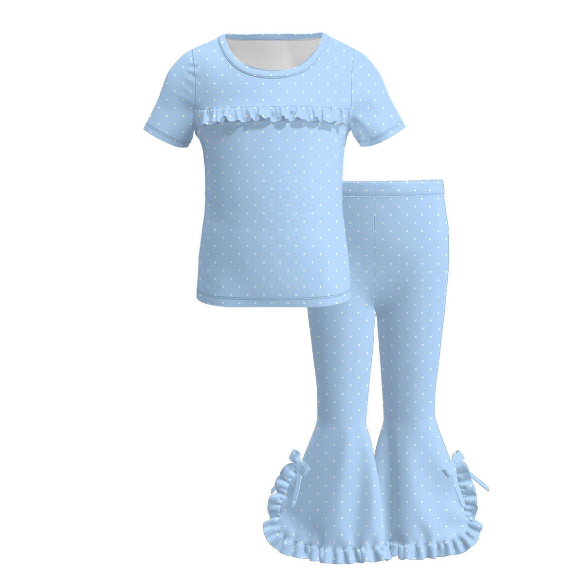 (Weekly Pre-Order)Girls Spring&Summer Dot Print Ruffled Outfit Set(Ends 11.8)