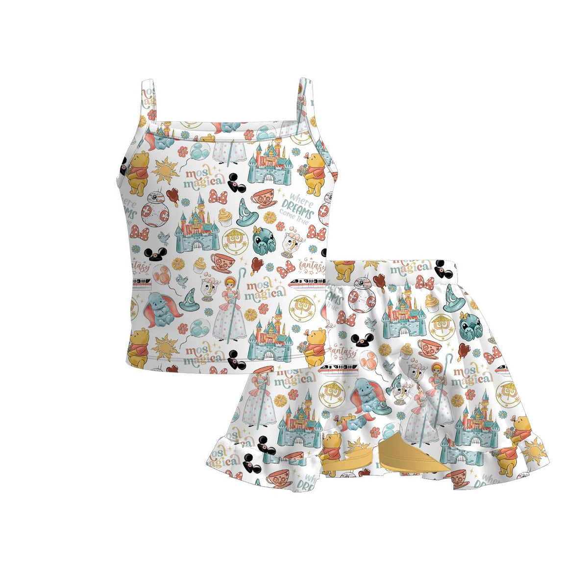 (Pre Order)Girls Spring&Summer Cartoon Print Skort Set