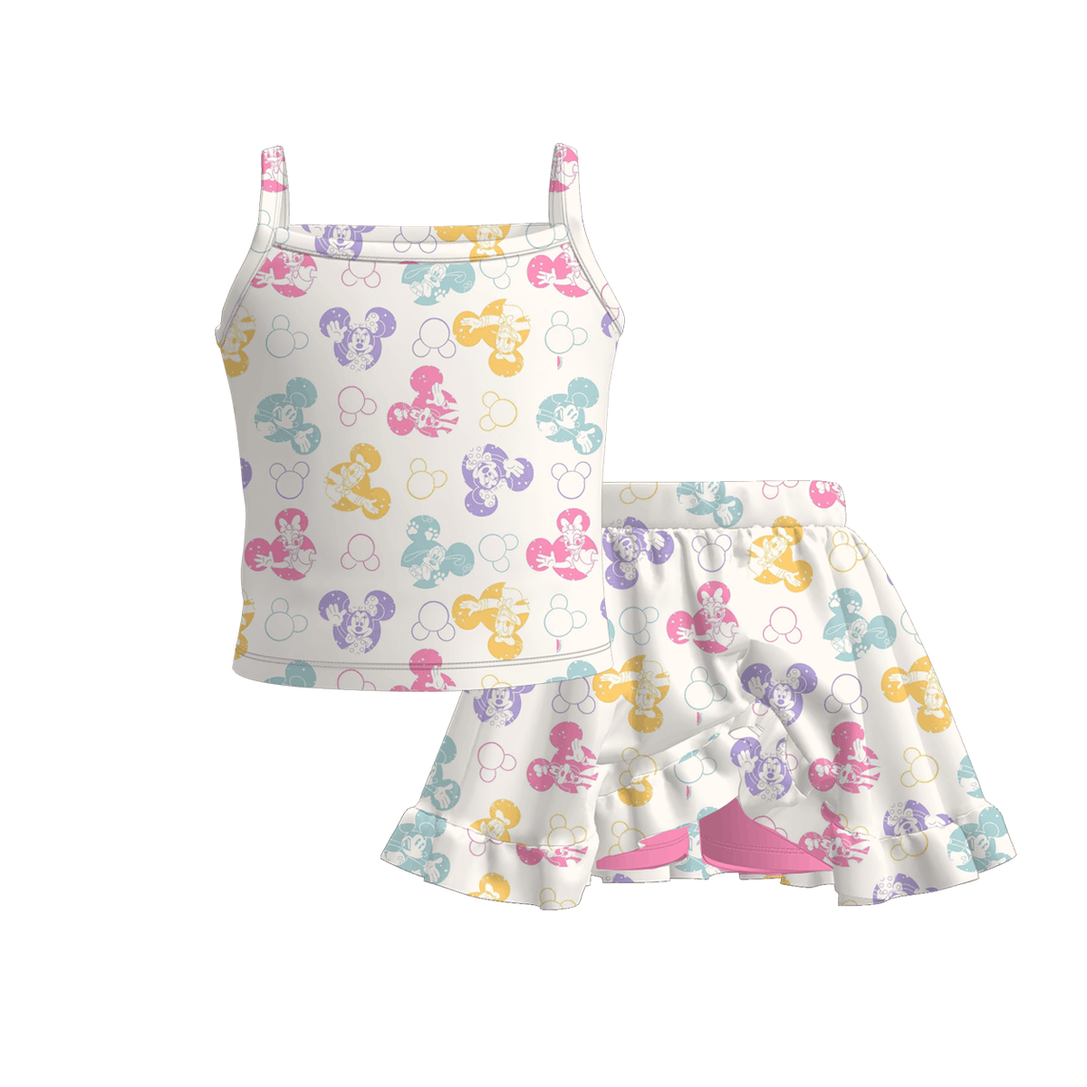 (Pre Order)Girls Spring&Summer Cartoon Print Skort Set