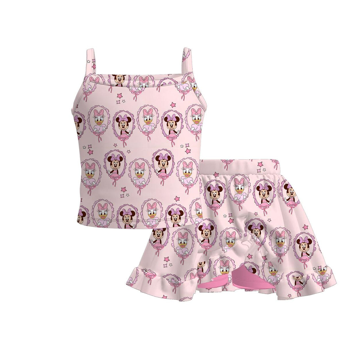 (Pre Order)Girls Spring&Summer Cartoon Print Skort Set