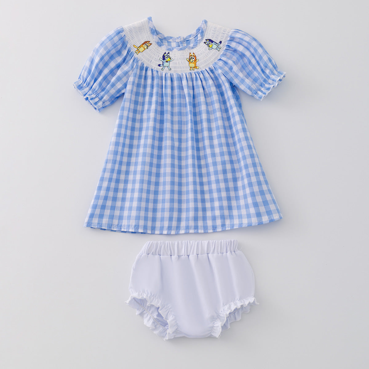 (Pre Order)Baby Girls Cartoon Embroidery Smocked Bloomer Set