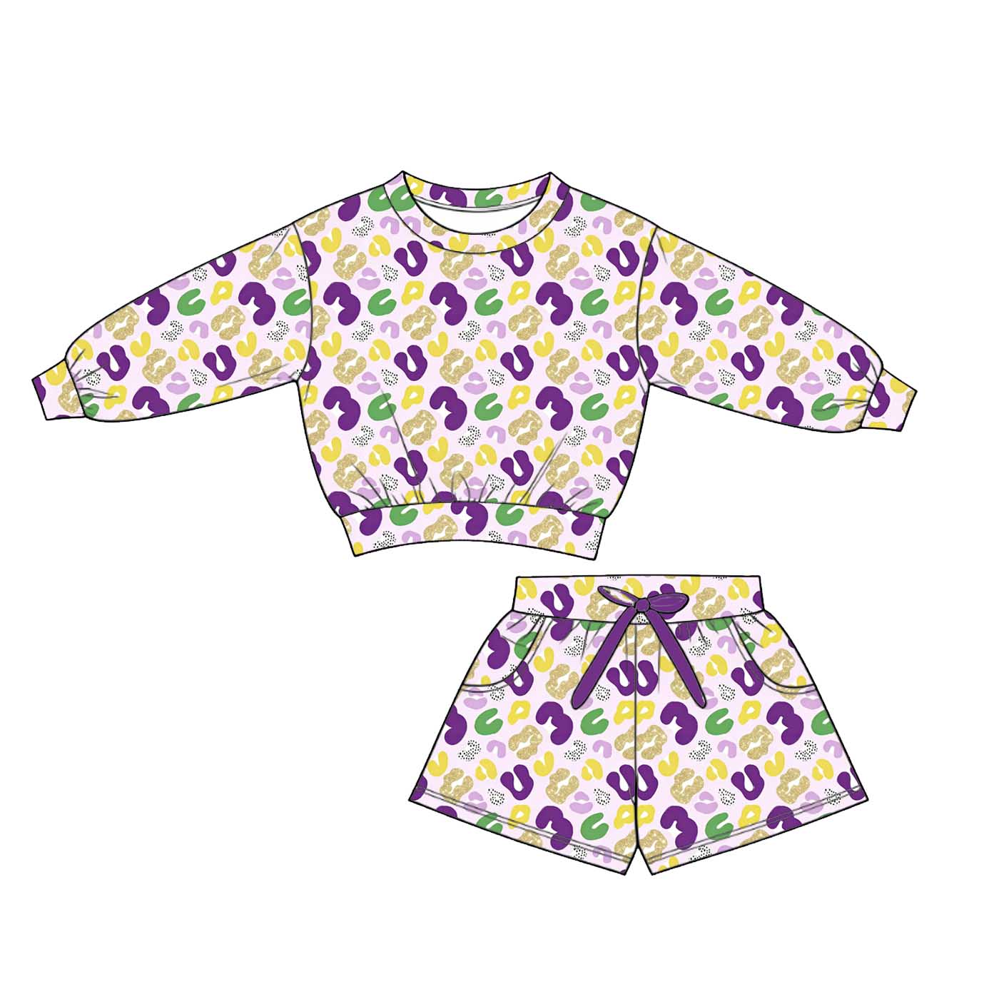 (Pre Order)Family Mardi Gras Print Shorts Set with Pockets